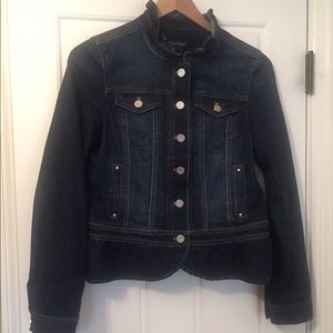 White House Black Market Jean jacket with ruffles